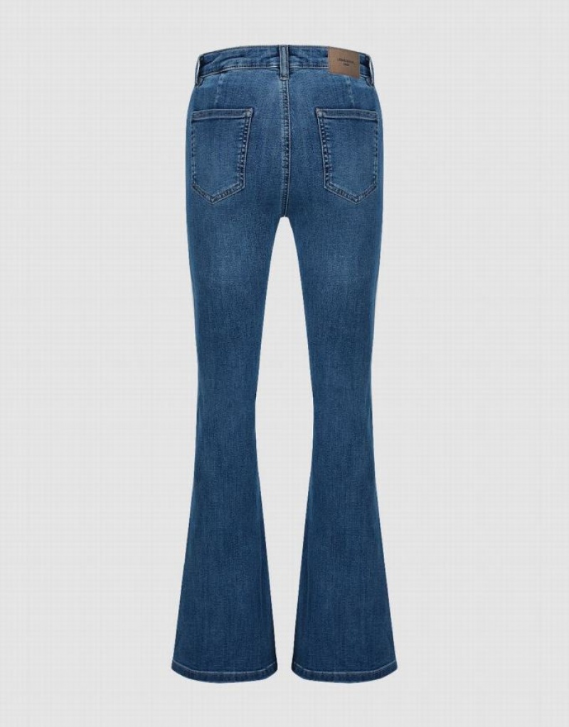 Blue Urban Revivo Split Hem Flare Women's Jeans | ZBNHMR-109