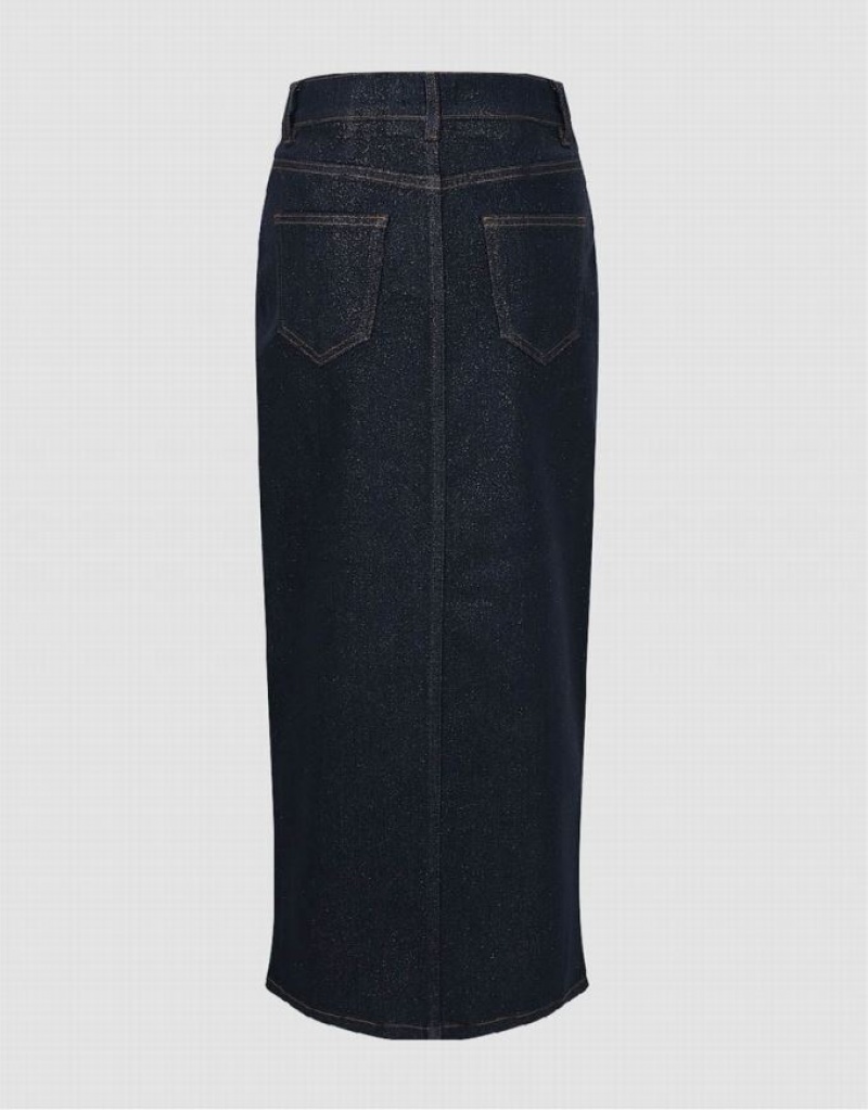 Blue Urban Revivo Split Hem Midi Women's Denim Skirt | CWGBHT-602