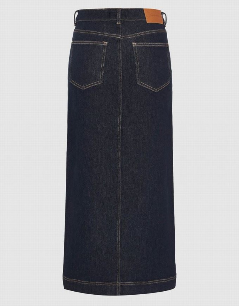 Blue Urban Revivo Split Hem Straight Women's Denim Skirt | EUVMZK-895