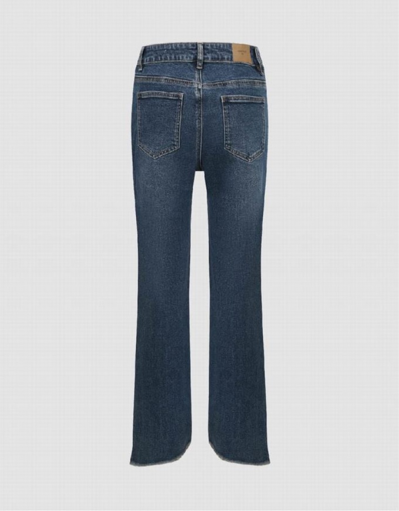 Blue Urban Revivo Split Hem Straight Women's Jeans | HIYRKF-549