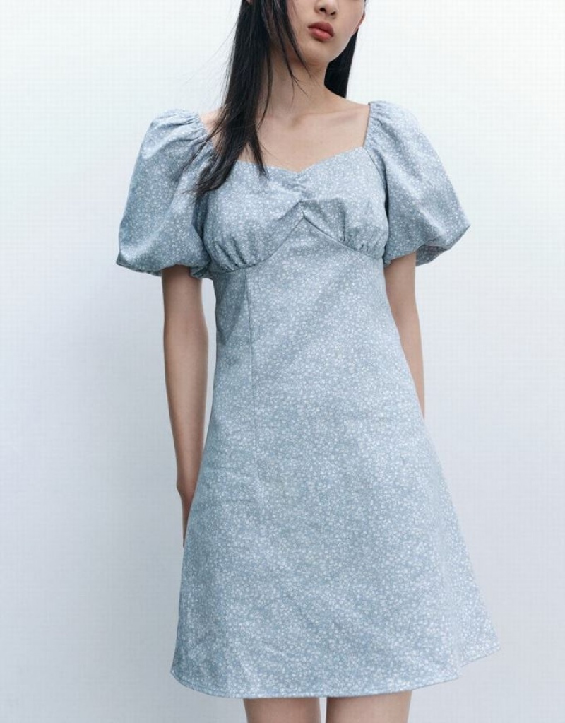 Blue Urban Revivo Square-Cut Collar A-Line Women's Denim Dress | PGJCLK-396