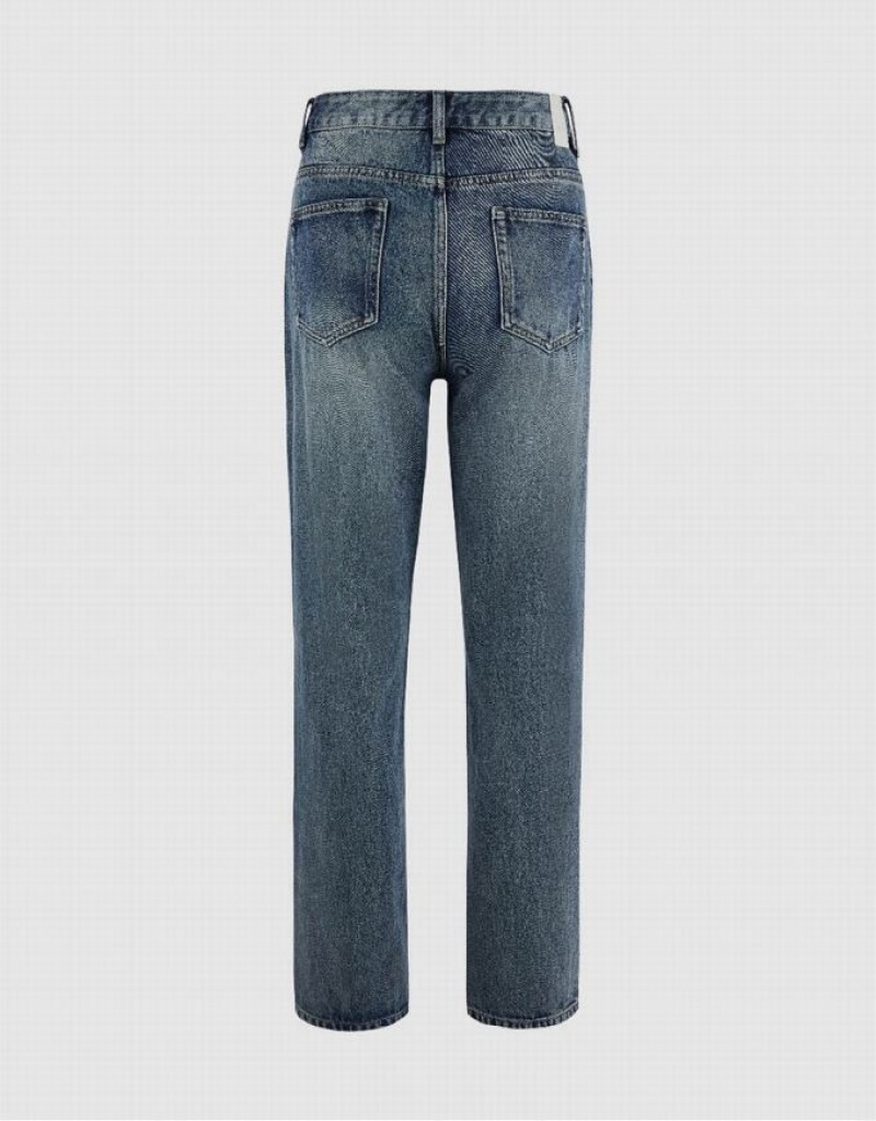 Blue Urban Revivo Straight Men's Jeans | XFJGEZ-839