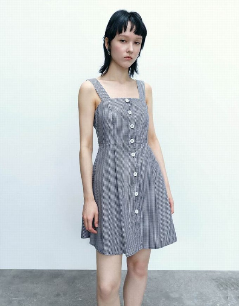 Blue Urban Revivo Striped Sleeveless Square-Cut Collar A-Line Women's Dress | GXAJQE-627