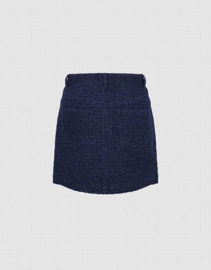 Blue Urban Revivo Tweed Mini A-Line Women's Denim Skirt | QYFXEC-341