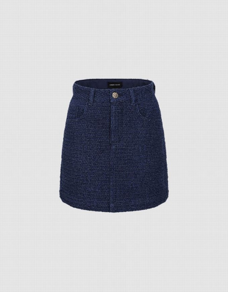 Blue Urban Revivo Tweed Mini A-Line Women\'s Denim Skirt | QYFXEC-341