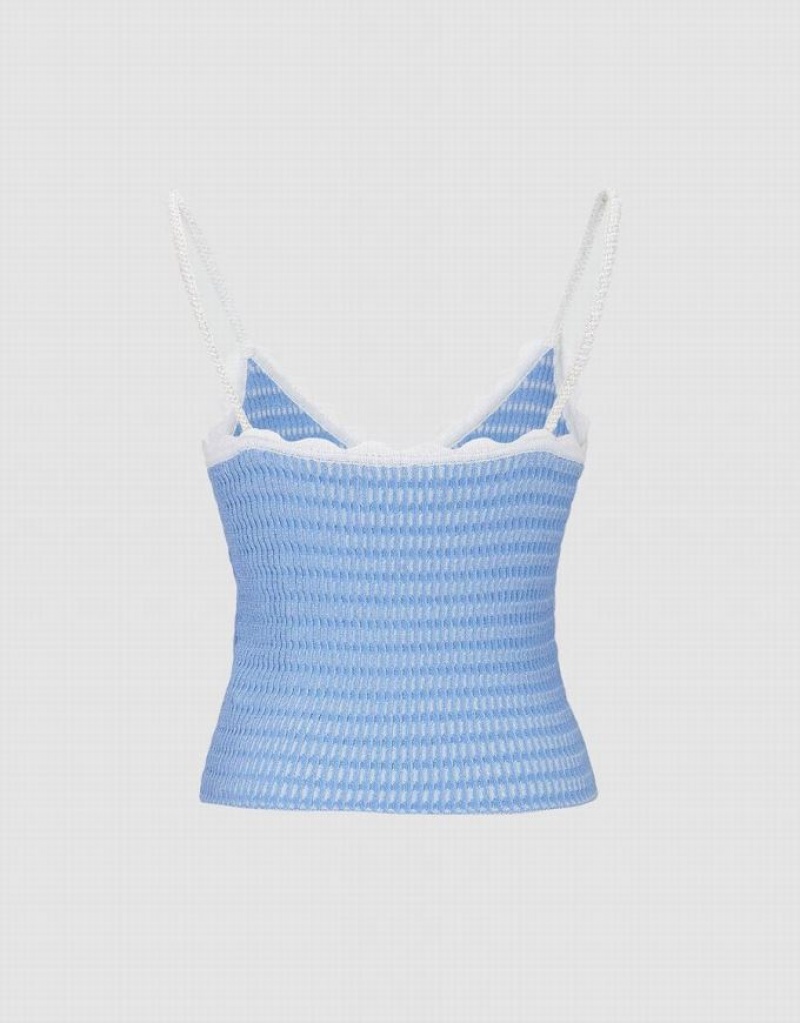 Blue Urban Revivo V Neck Knitted Women's Camisole | JHTDMC-893