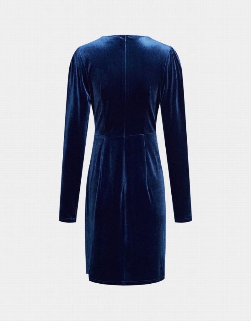 Blue Urban Revivo Velvet Bodycon Women's Casual Dress | YCXBNJ-413