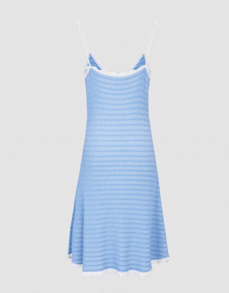 Blue Urban Revivo Wavy Trim Cami Women's Knitted Dress | JRXYBK-469