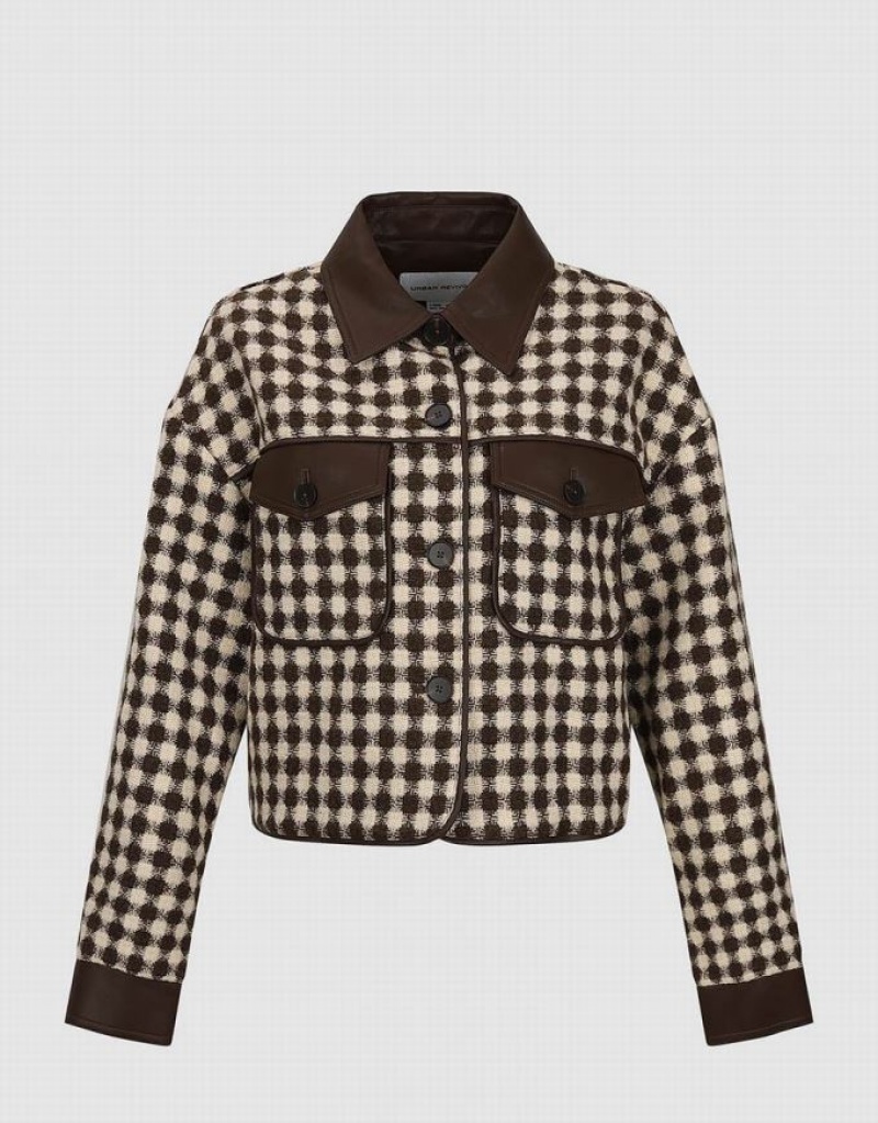 Brown Urban Revivo Argyle Printed Straight Women's Jacket | GQJXAK-439