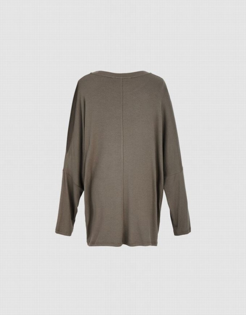 Brown Urban Revivo Boxy Long Sleeve Women's T-Shirts | GJKOFP-936