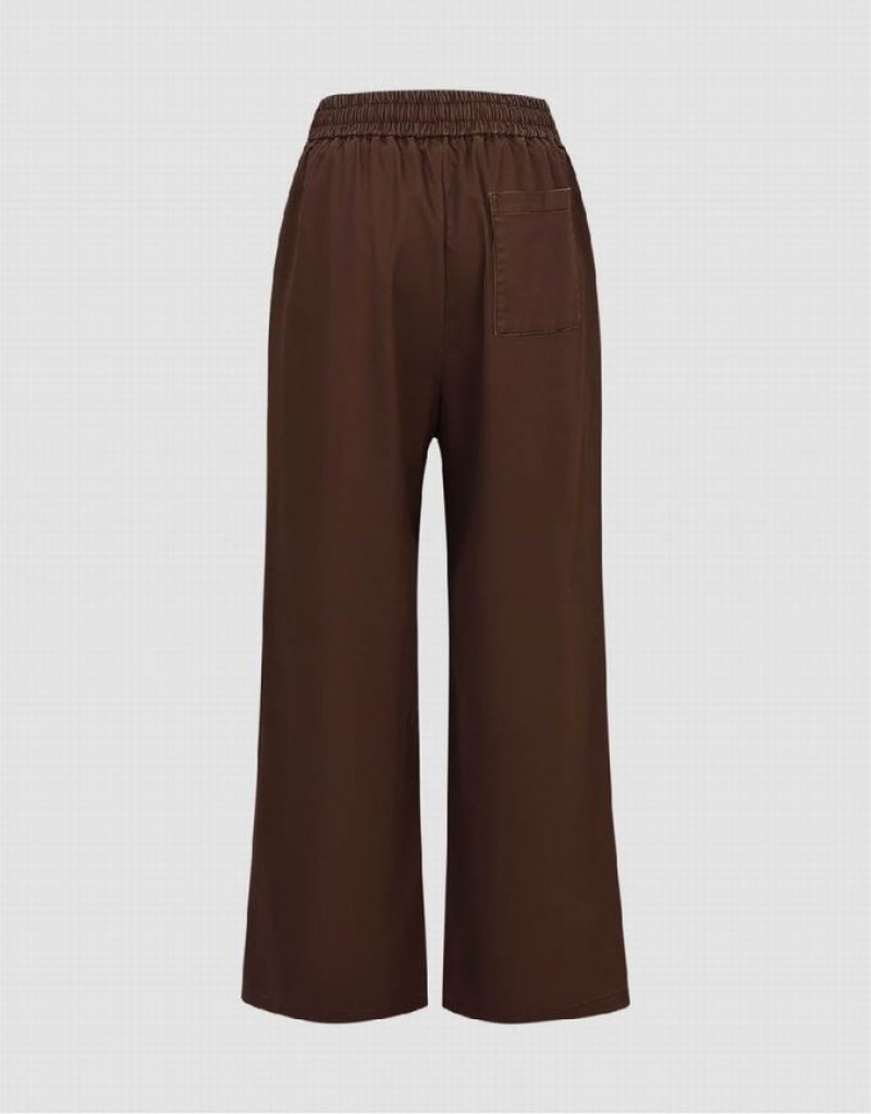 Brown Urban Revivo Drawstring Waist Wide-Leg Women's Pants | BCYGSX-386