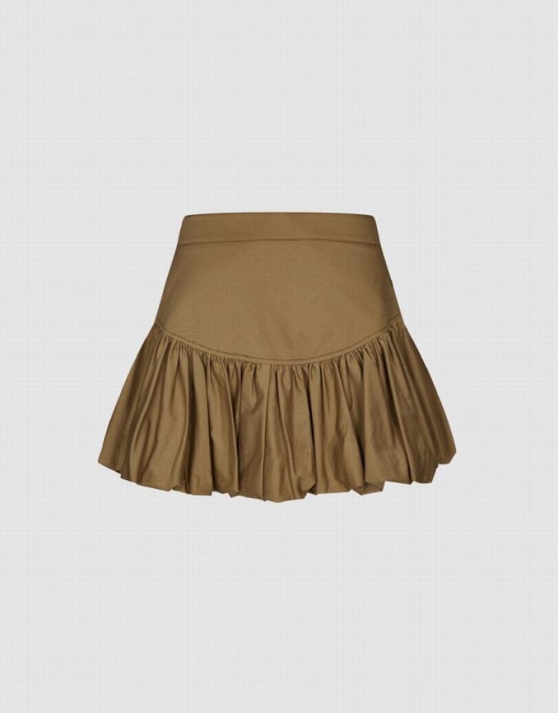 Brown Urban Revivo Elastic Waist Mini A-Line Women's Skirts | PBXZUJ-574