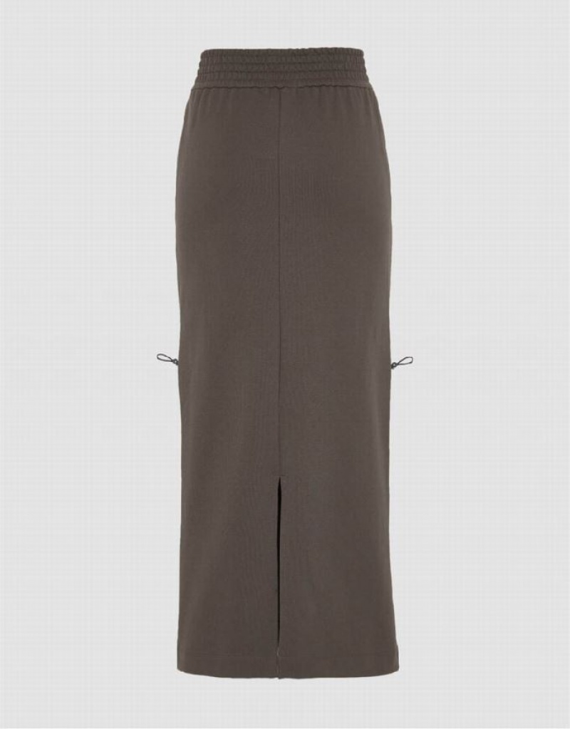 Brown Urban Revivo Elastic Waist Straight Midi Women's Skirts | KJDMNY-937