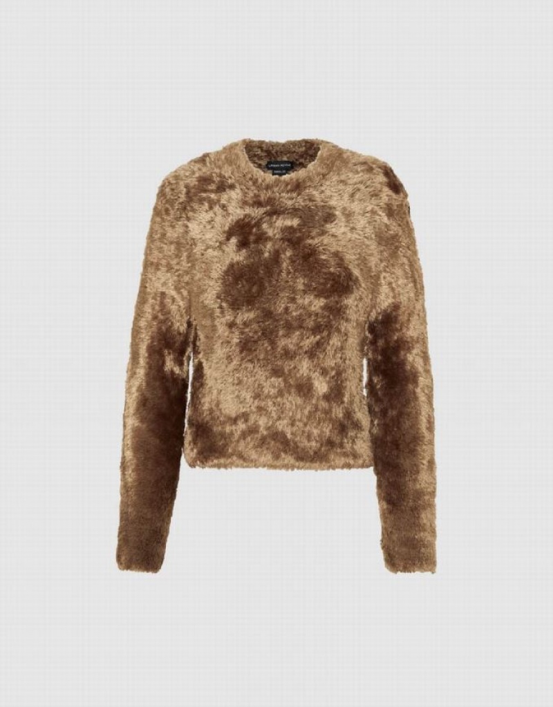 Brown Urban Revivo Furry Crew Neck Knitted Women's Cardigan | GNVWST-845