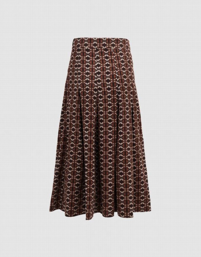 Brown Urban Revivo Geometric Long Women's Skirts | BIHDVS-659