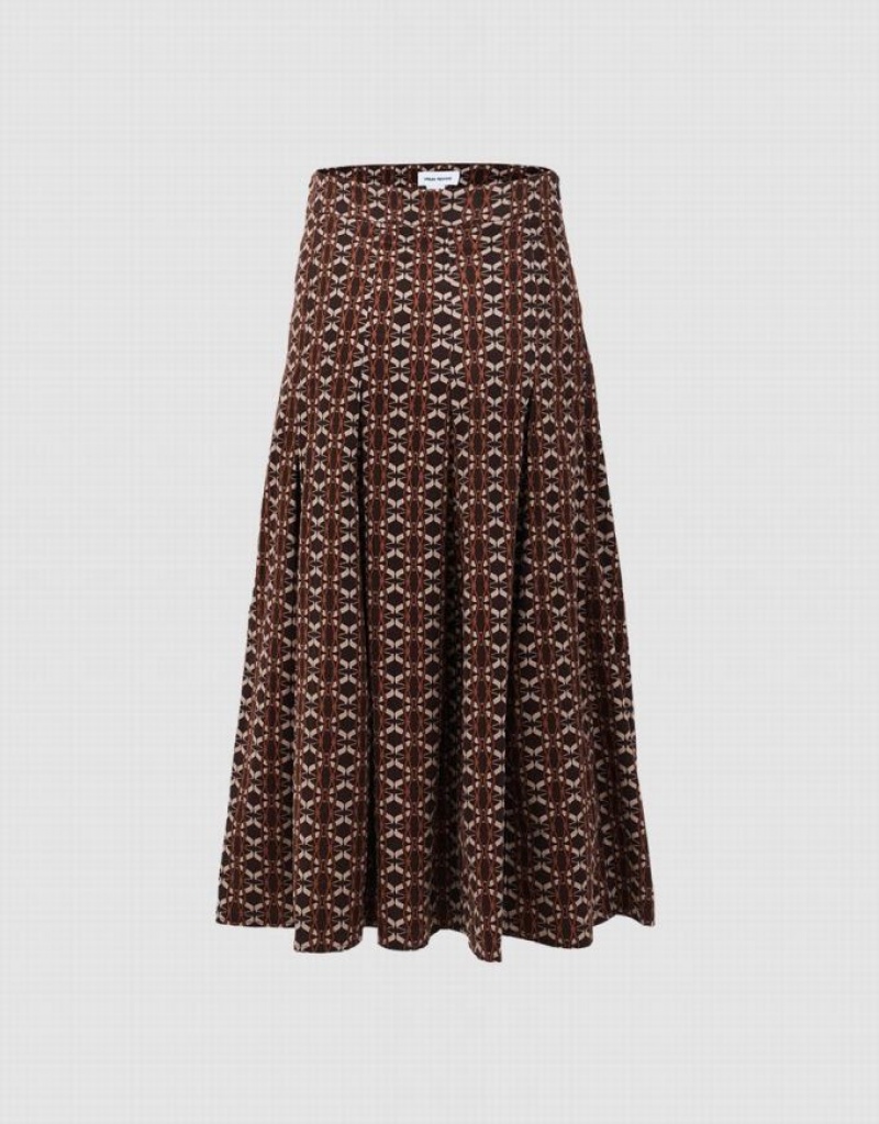 Brown Urban Revivo Geometric Long Women\'s Skirts | BIHDVS-659