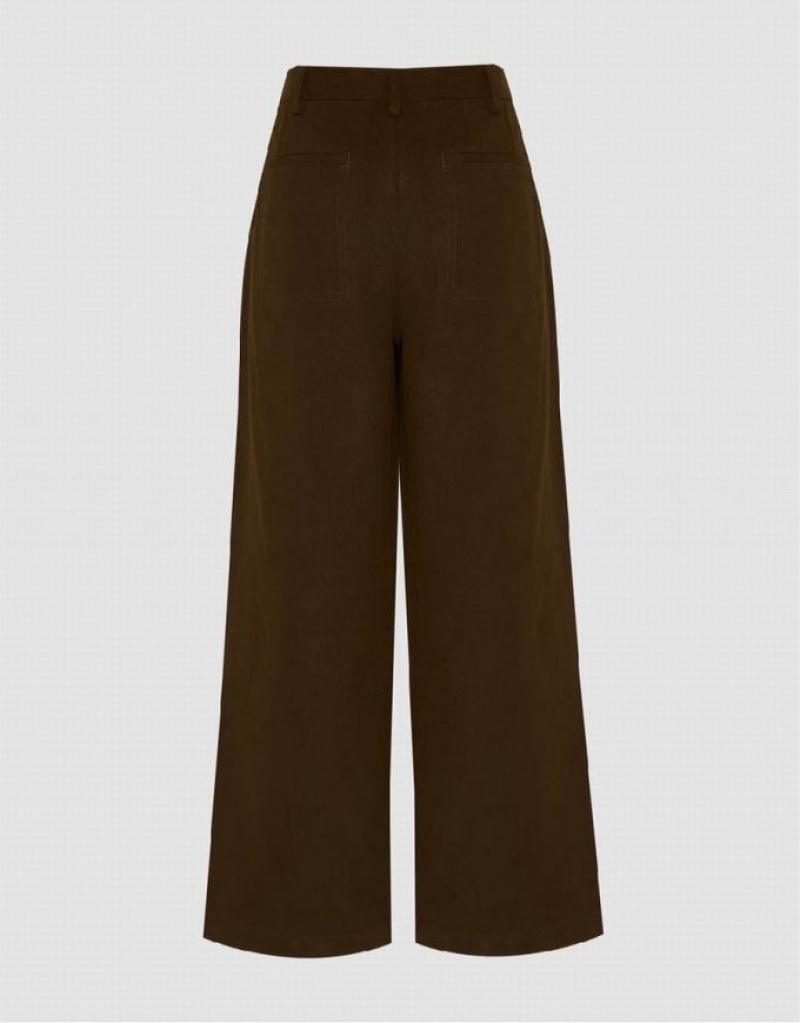 Brown Urban Revivo Loose Wide-Leg Women's Pants | PGHTES-431