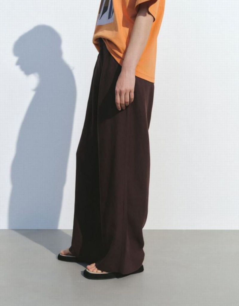 Brown Urban Revivo Loose Wide-Leg Women's Pants | IALWMR-065