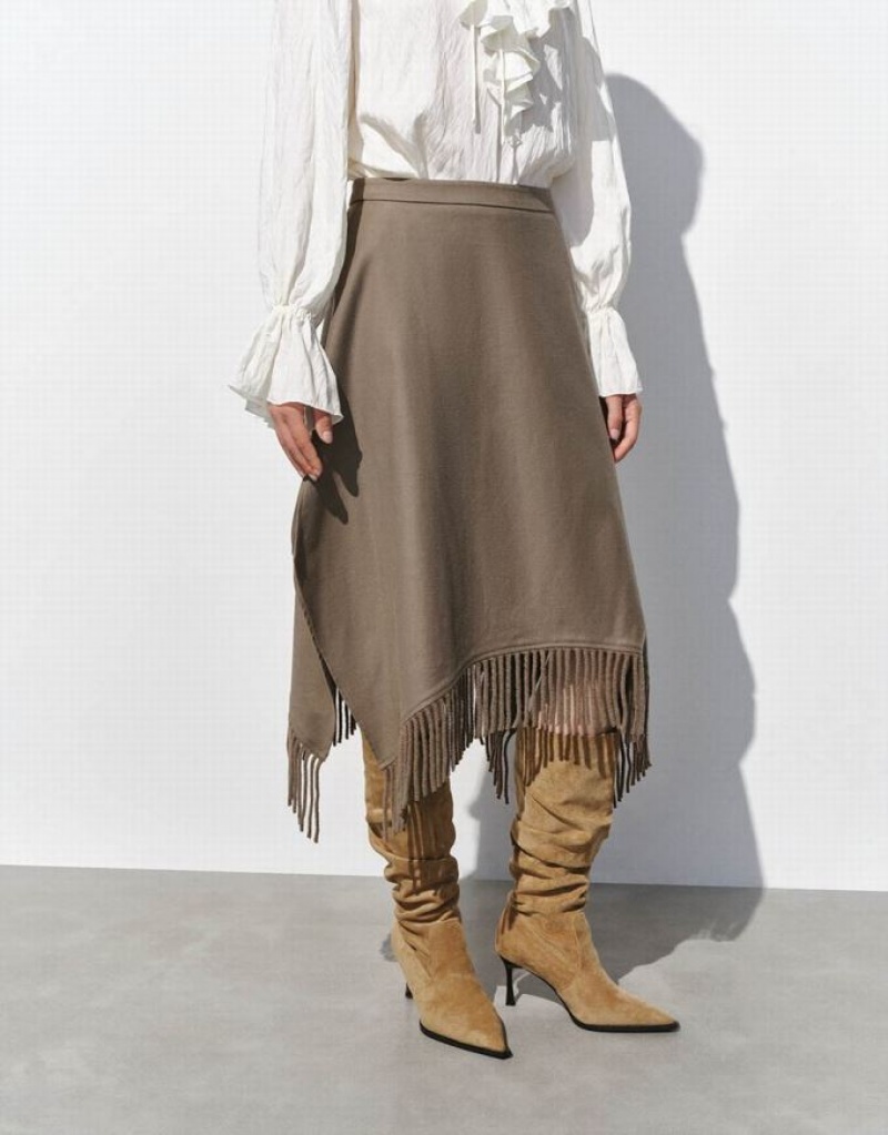 Brown Urban Revivo Midi A-Line With Tassel Women's Skirts | MZKGNF-051