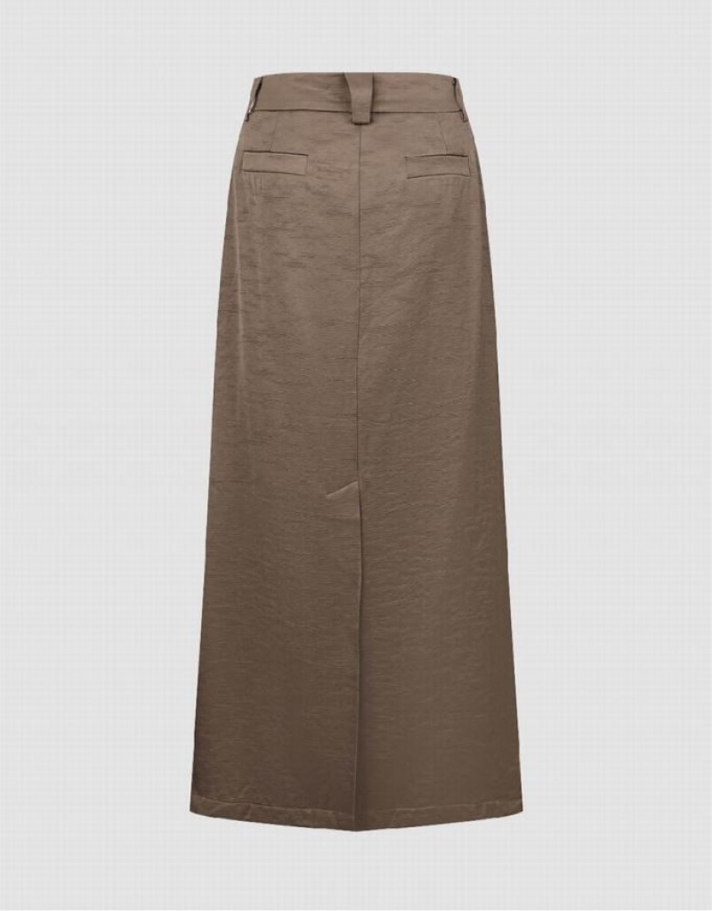 Brown Urban Revivo Midi Straight Women's Skirts | KYNHBW-208