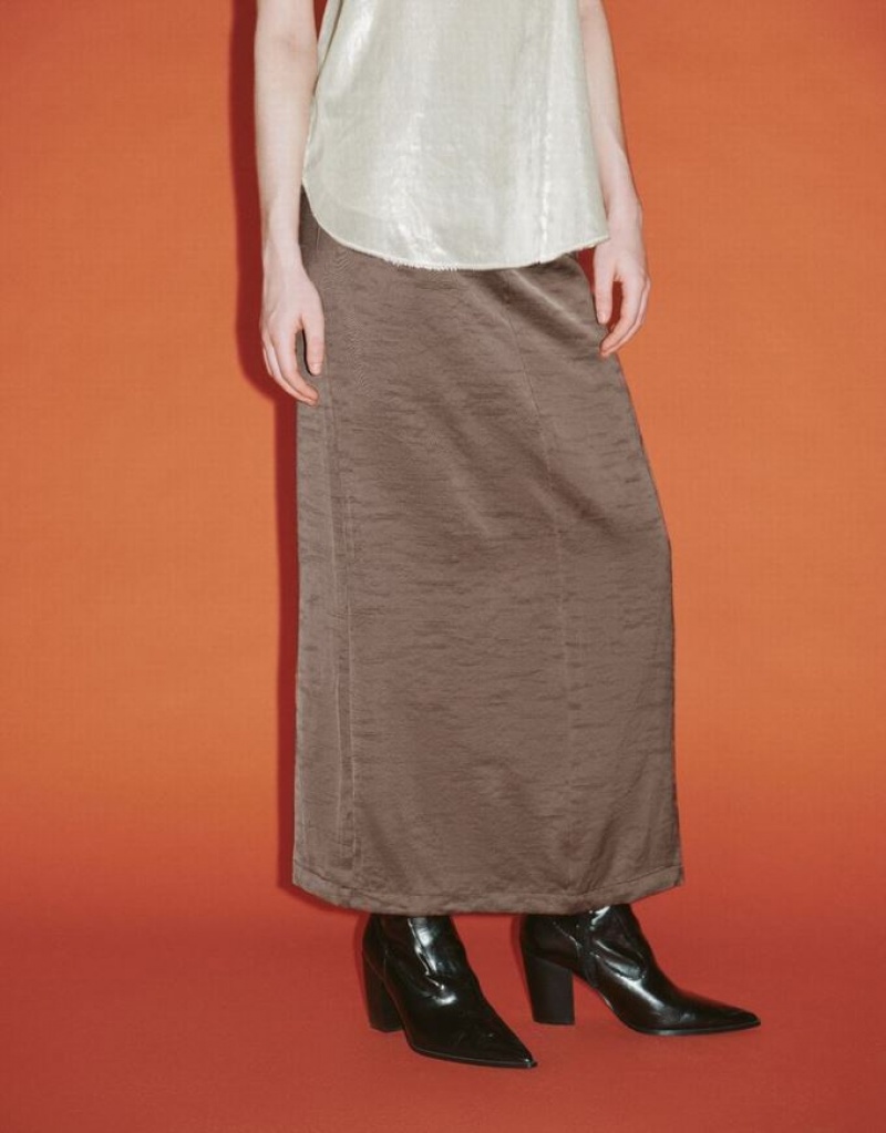 Brown Urban Revivo Midi Straight Women's Skirts | KYNHBW-208