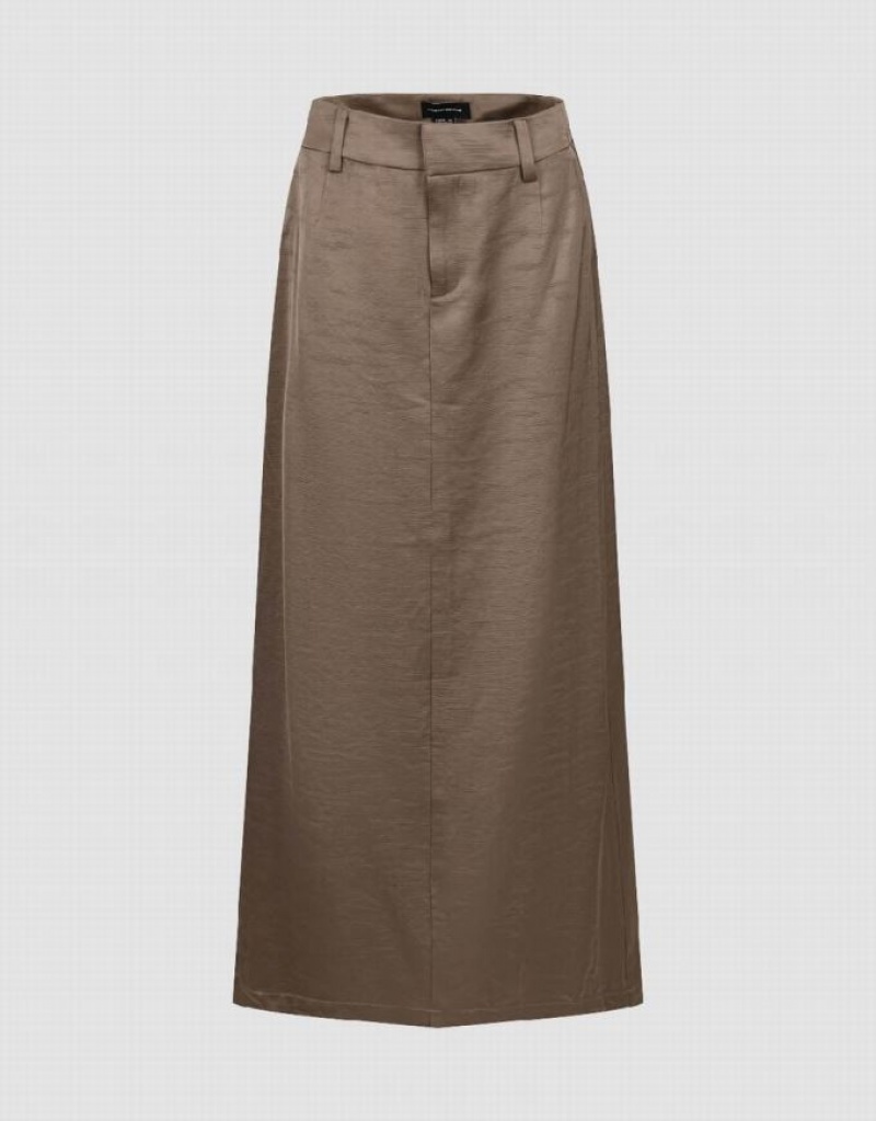 Brown Urban Revivo Midi Straight Women\'s Skirts | KYNHBW-208