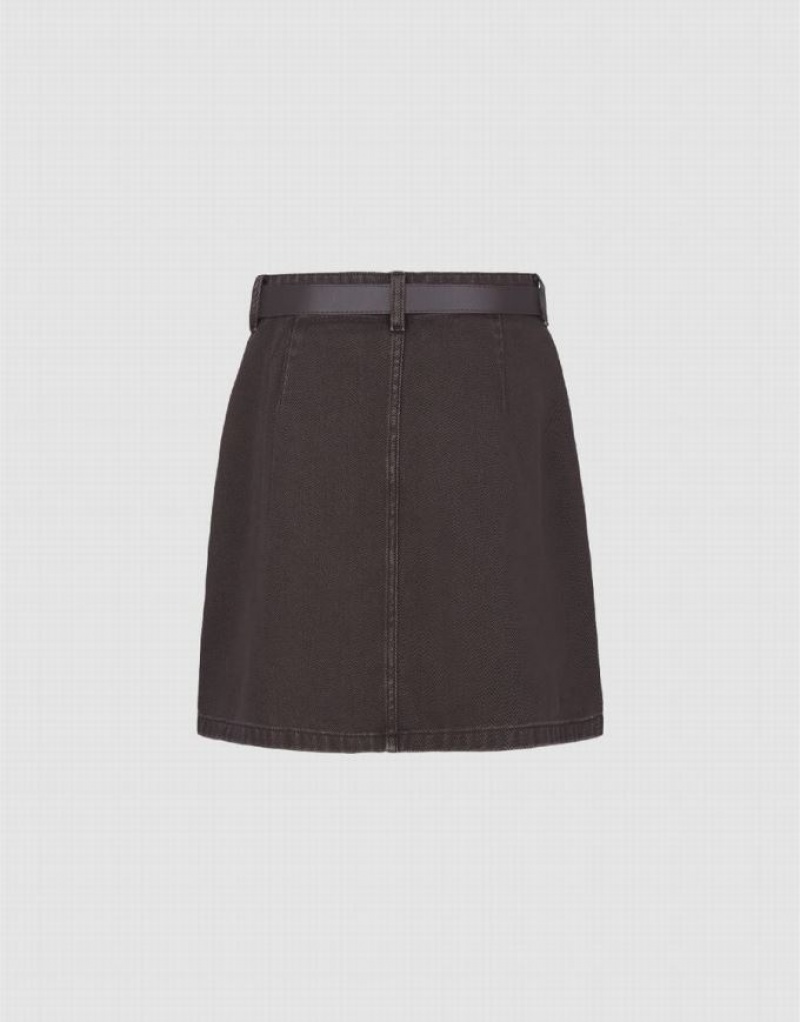 Brown Urban Revivo Mini A-Line With Belt Women's Denim Skirt | HSCDVU-204