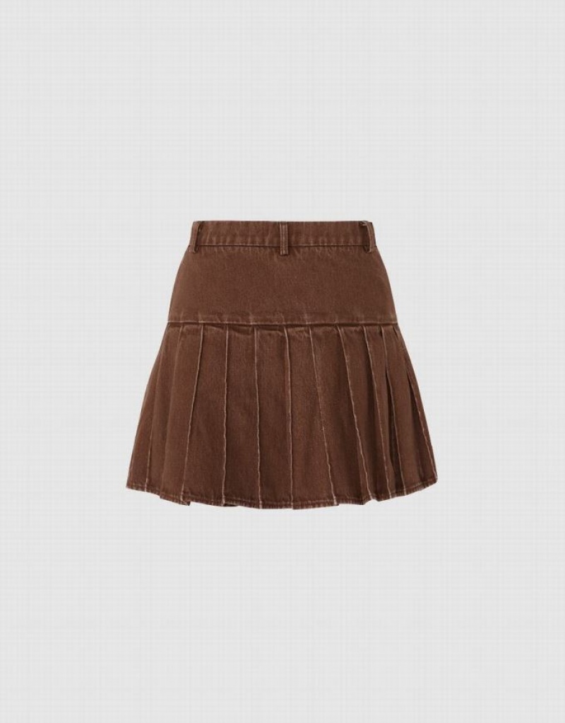 Brown Urban Revivo Mini A-Line Women's Denim Skirt | HOWJMP-473