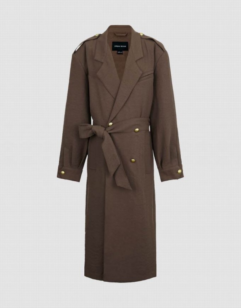 Brown Urban Revivo Notch Lapel With Belt Women's Coats | JXCDNZ-792