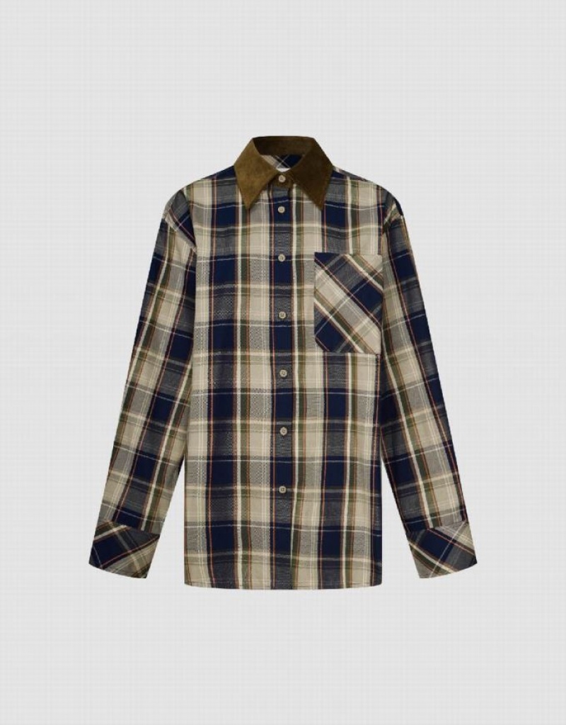 Brown Urban Revivo Plaid A-Line Women's Shirts | WMYDHP-379