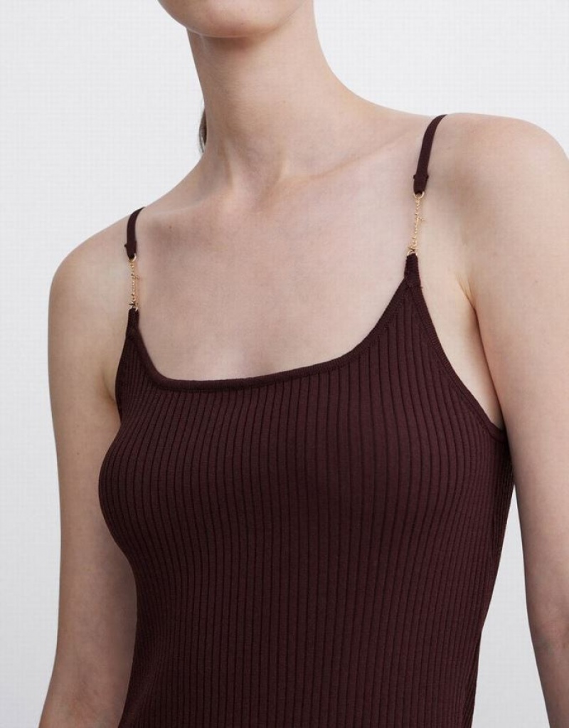 Brown Urban Revivo Ribbed Midi Cami Women's Knitted Dress | PCKVWY-314