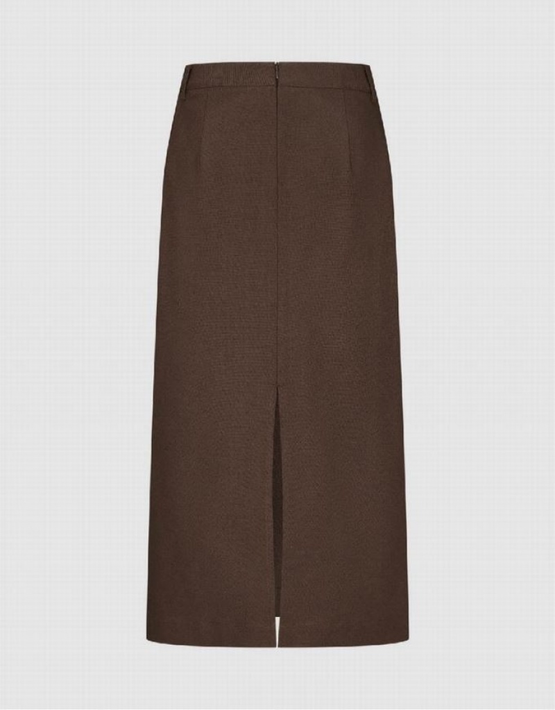 Brown Urban Revivo Split Hem Straight Women's Skirts | XDBVJW-845