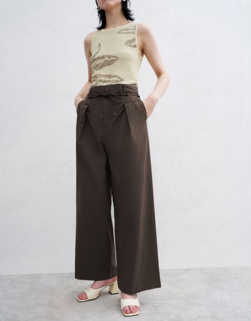 Brown Urban Revivo Straight Women's Pants | FKXVYZ-420