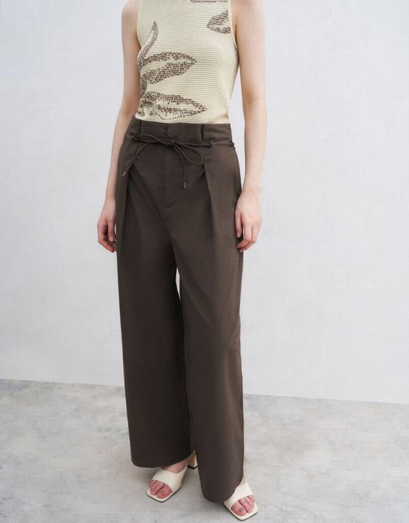 Brown Urban Revivo Straight Women's Pants | FKXVYZ-420