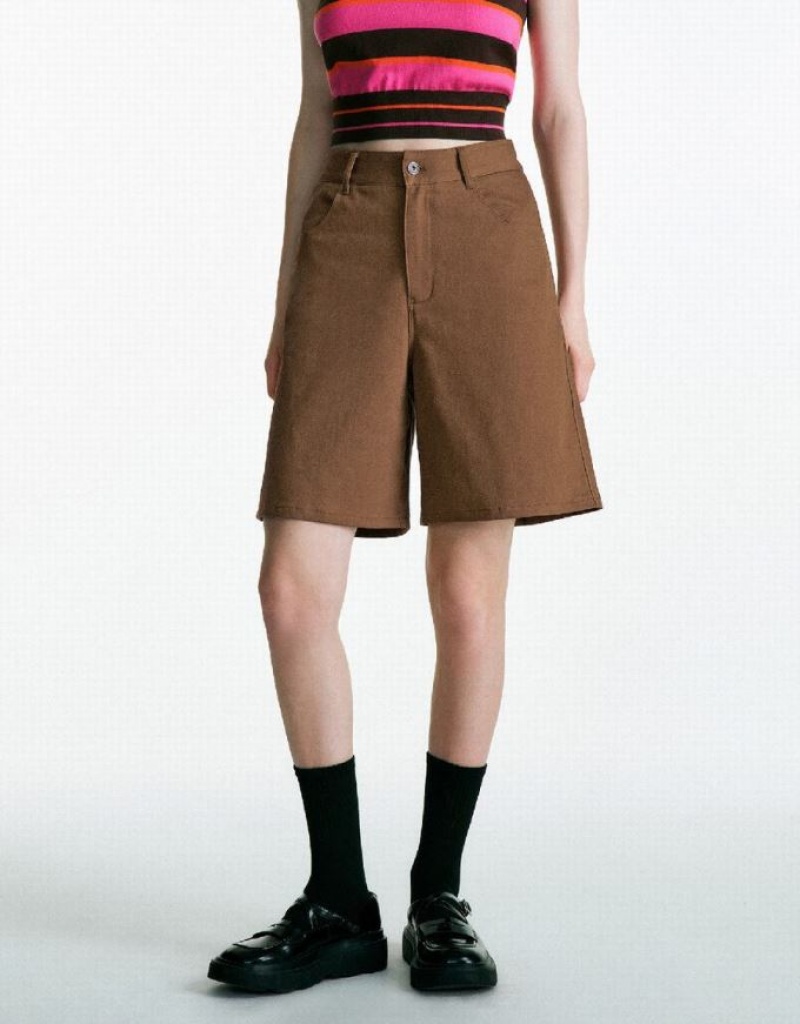 Brown Urban Revivo Urban Regular Women's Shorts | ZALKMD-314