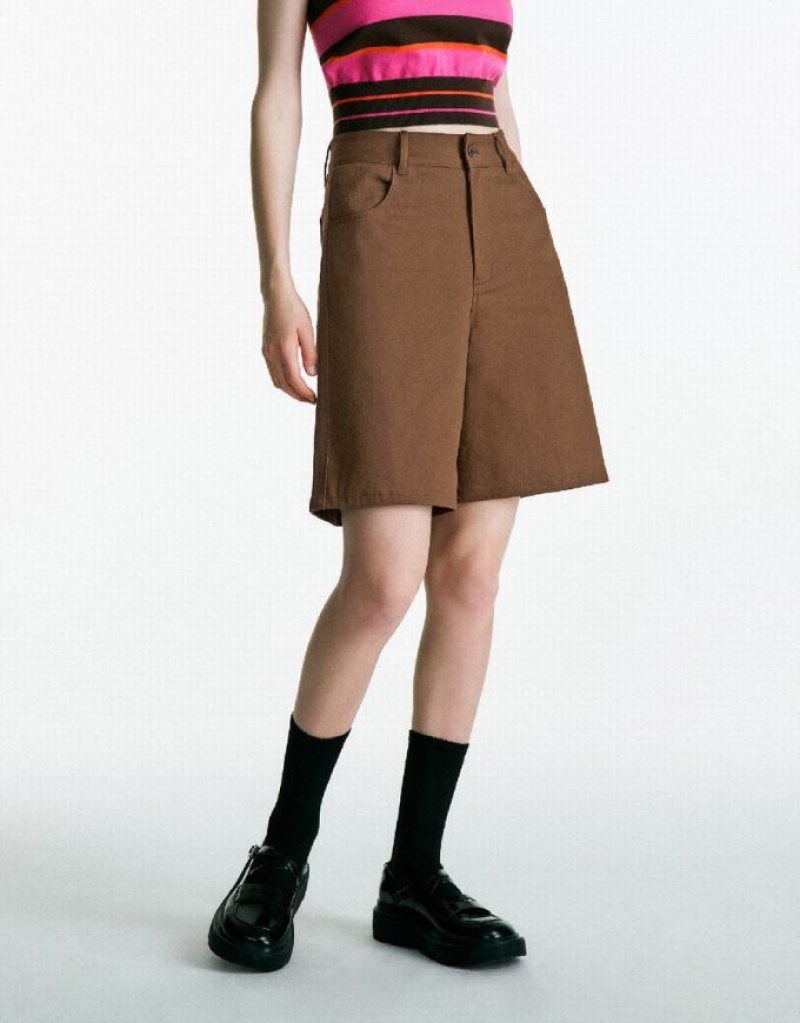 Brown Urban Revivo Urban Regular Women's Shorts | ZALKMD-314