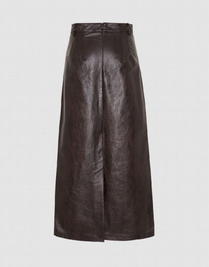 Brown Urban Revivo Vegan Leather Maxi Straight Women's Skirts | CSDBFX-105