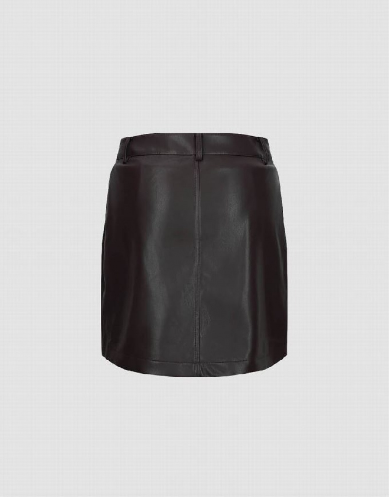 Brown Urban Revivo Vegan Leather Mini A-Line Women's Skirts | VGYABH-362