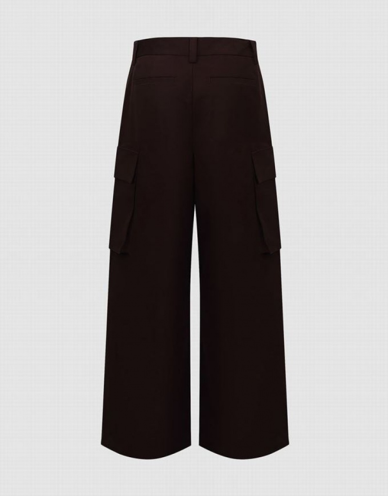 Brown Urban Revivo Wide-Leg Women's Pants | RCNUJV-925