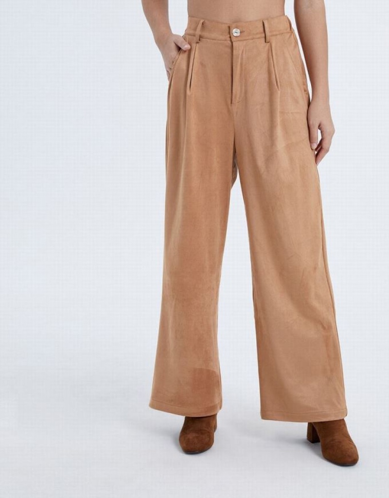 Brown Urban Revivo Woven Long Wide-Leg Women's Pants | CDMKFV-473