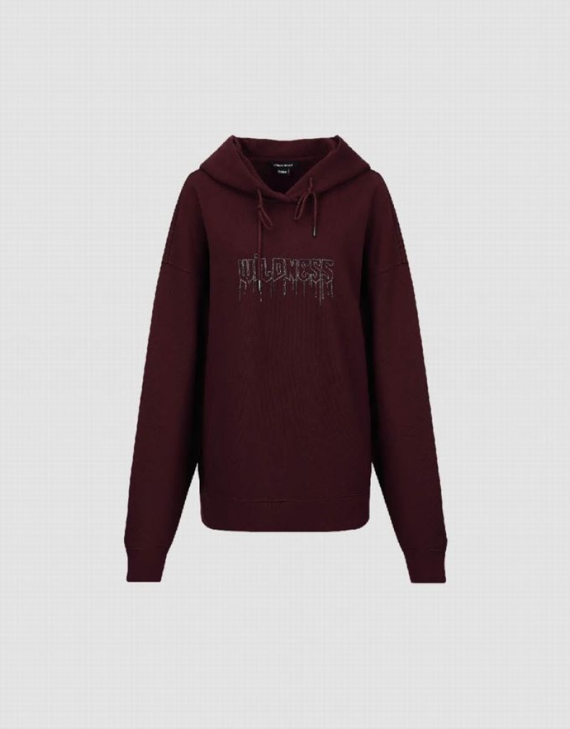 Burgundy Urban Revivo Drop Shoulder Sleeve Oversized Women's Hoodie | AXEFOR-629