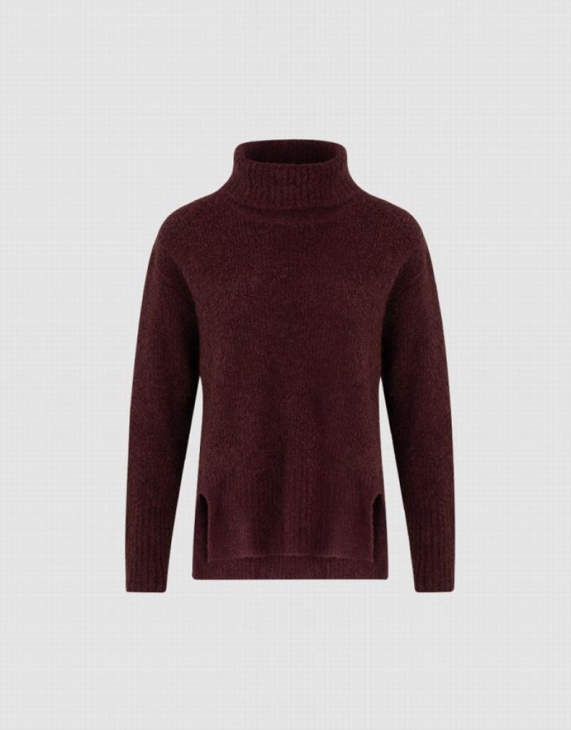 Burgundy Urban Revivo Stand Collar Straight Women's Sweaters | QFTZDC-940