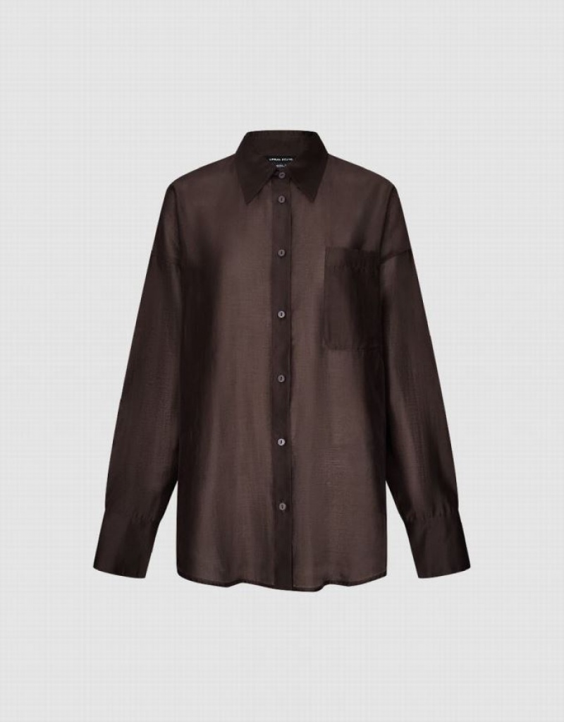 Coffee Urban Revivo Button Up Straight Women's Shirts | TOXASD-529