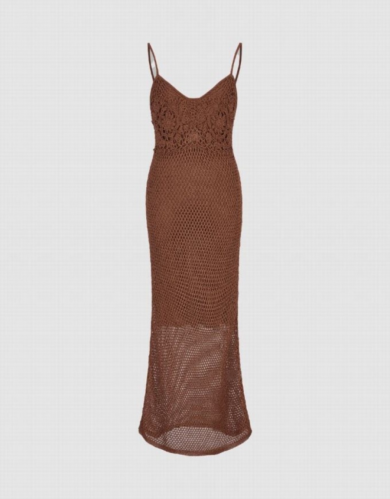 Coffee Urban Revivo Sleeveless Pointelle Women's Knitted Dress | DCOVYN-149