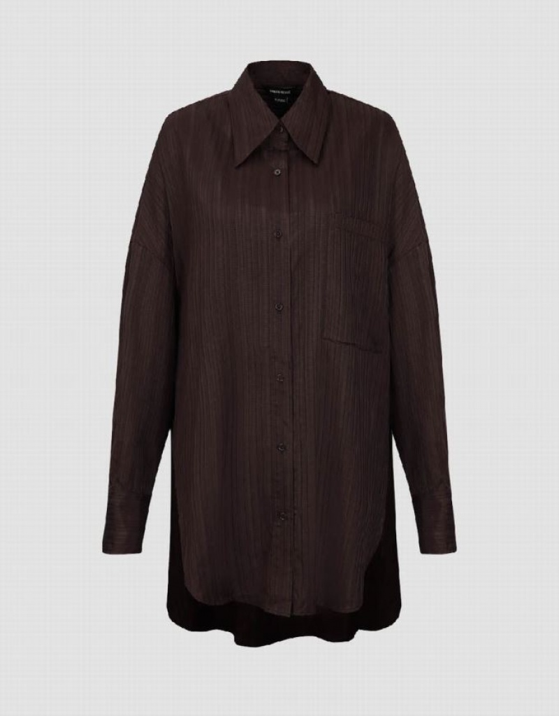 Coffee Urban Revivo Textured Button Up Oversized Women's Shirts | BLIYSO-573