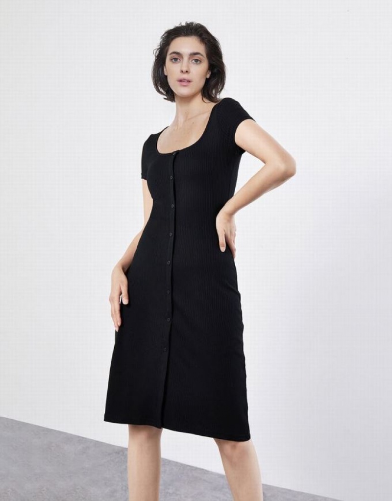 Dark Grey Urban Revivo Button Front Women's Knitted Dress | ZKCBND-561