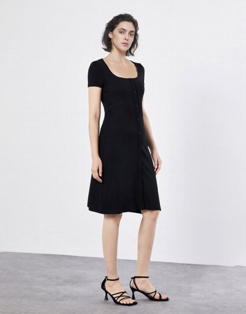 Dark Grey Urban Revivo Button Front Women's Knitted Dress | ZKCBND-561