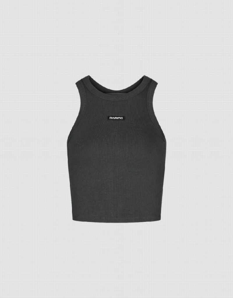 Dark Grey Urban Revivo Crew Neck Knitted Women's Tank Top | JQCFRM-794