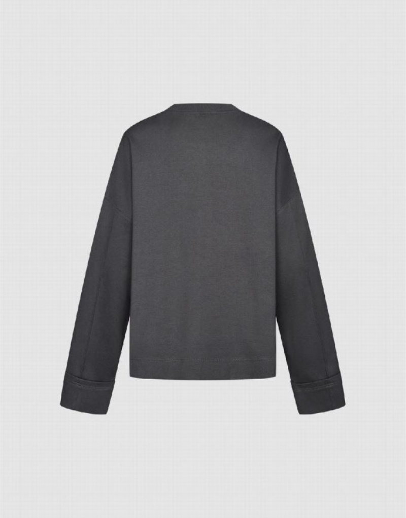 Dark Grey Urban Revivo Drop Shoulder Sleeve Crew Neck Men's Sweatshirts | CFZEVM-751