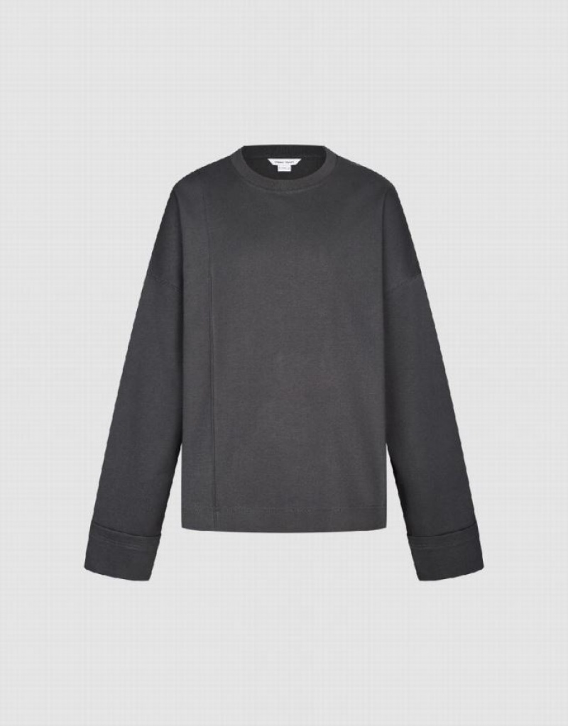 Dark Grey Urban Revivo Drop Shoulder Sleeve Crew Neck Men's Sweatshirts | CFZEVM-751